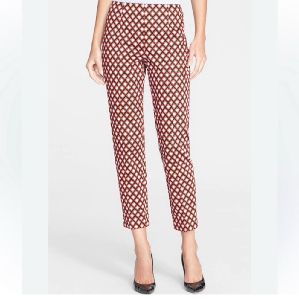 St. John Red and White Patterned Cropped Pants size 0 2